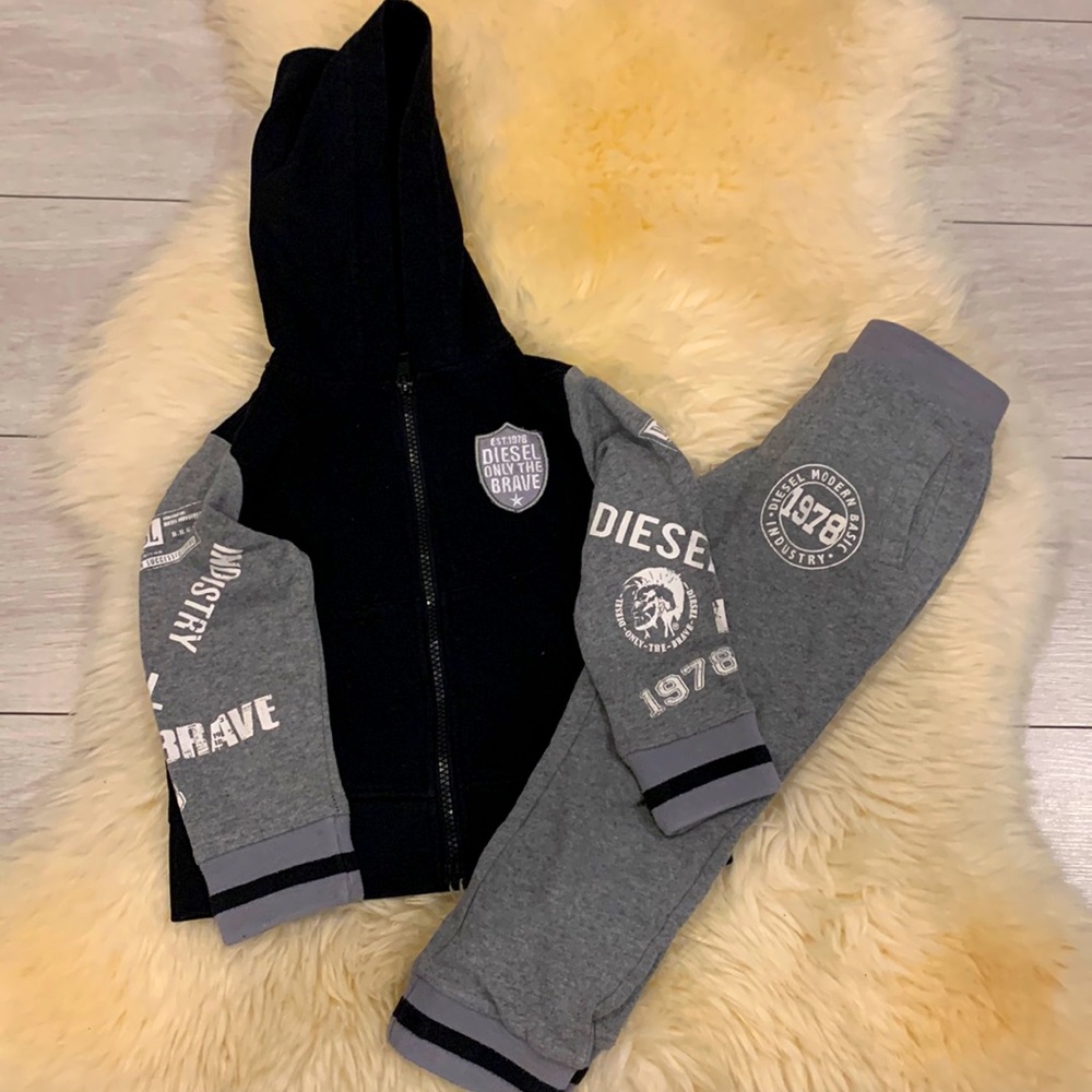 Diesel Toddler Hoodie and Sweatpants Set Gray/Black in 3T